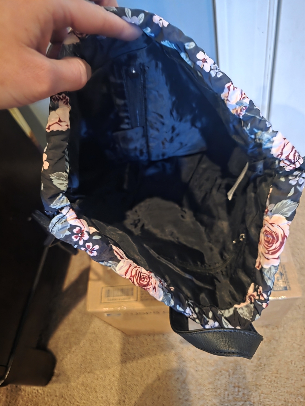 Target Floral Drawstring Backpack - Pink Roses on Black - Picture 2 of 3